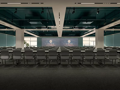 Spacious Modern Conference Room With Arranged Chairs And Large Screen 3d model