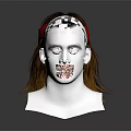 Realistic Human Head Model With Brown Long Hair Beard And Red Knitted Headband