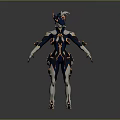 Futuristic Humanoid Character Creature With Blue And White Armor Gold Accents Horned Headpiece Design 3d model