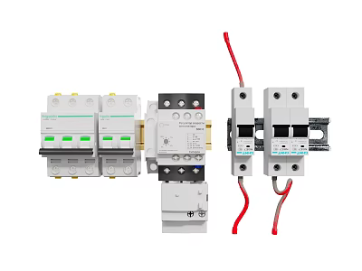 Different Types of Household Circuit Breakers Featuring Multiple Ports and Safety Components 3d model