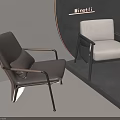 Modern Minotti Single Chair With Leather Fabric Upholstery Wooden Armrests And Metal Legs