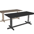 Minimalist Dining Table With Light Wooden Top And Dark Black Tabletop Sturdy Leg Design