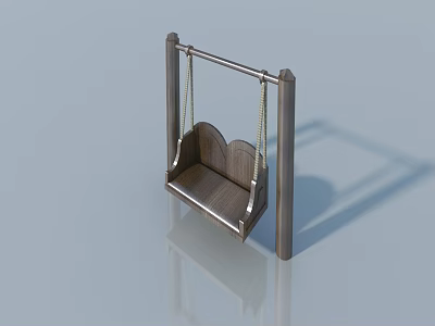 Wooden Swing Chair With Curved Seat Rope Suspension And Reflective Surface 3d model