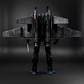 Game Movie Character Blue Mech Warrior With Armor Wing Like Structure Glowing Core And Sword