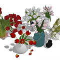 Colorful Vases With Red White Pink Yellow Flowers For Home Decor