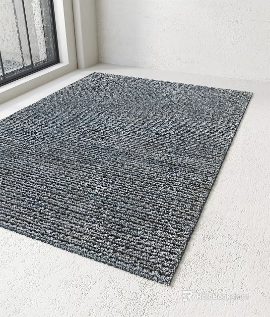 Gray Woven Square Rug With Textured Pattern On Light Indoor Floor 3d model 