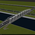 Modern White Bridge Spanning Over Calm Water With Green Grass And Blue Sky