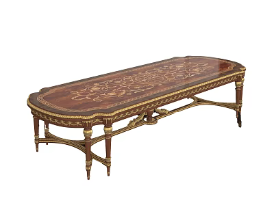 Elegant Classic Oval Dining Table With Dark Brown Carved Inlay And Gold Accents 3d model