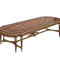 Elegant Classic Oval Dining Table With Dark Brown Carved Inlay And Gold Accents