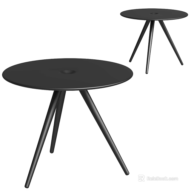 Modern Black Round Coffee Table With Three Slim Legs Design 3d model