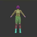 Woman in futuristic sci-fi costume with helmet green top and gray pants
