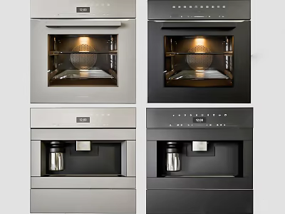 Built in Kitchen Appliances Including Ovens and Coffee Machines in Silver and Black 3d model
