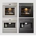 Built in Kitchen Appliances Including Ovens and Coffee Machines in Silver and Black
