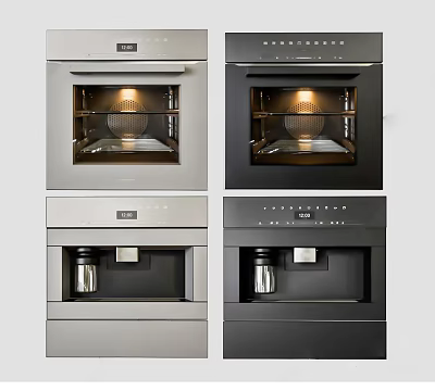 Built in Kitchen Appliances Including Ovens and Coffee Machines in Silver and Black 3d model
