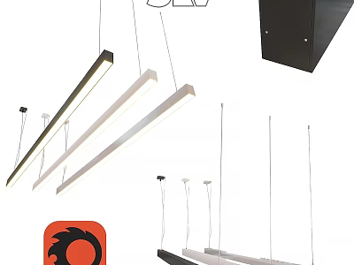 Modern Linear Pendant Lights With LED Lighting Black White Metal For Interior Design 3d model