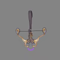 Ornate Bow Weapon With Curved Limbs Dark Handle Golden Decorations And Purple Accent