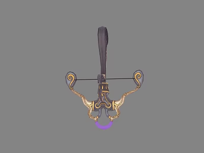 Ornate Bow Weapon With Curved Limbs Dark Handle Golden Decorations And Purple Accent 3d model