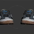Retro Blue White Sports Shoes With Striped Design And Leather Upper