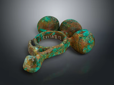 Sculpture Carving Abstract Copper Artwork With Three Connected Green Patina Spheres 3d model