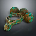 Sculpture Carving Abstract Copper Artwork With Three Connected Green Patina Spheres