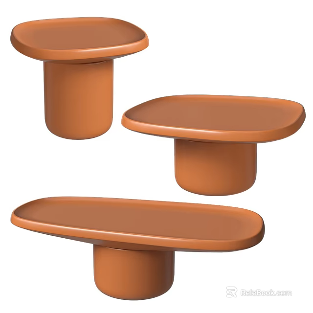 Modern Minimalist Orange Coffee Tables With Oval Flat Top And Cylindrical Base Design 3d model