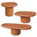 Modern Minimalist Orange Coffee Tables With Oval Flat Top And Cylindrical Base Design 3d model