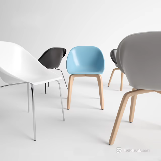 Modern Office Chairs In White Black Blue Gray With Wooden And Metal Legs Design 3d model 