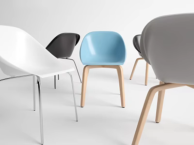 Modern Office Chairs In White Black Blue Gray With Wooden And Metal Legs Design 3d model