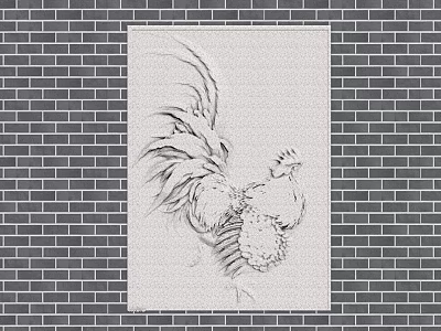 Building Exterior Wall With Brick Texture Background And White Panel Featuring Decorative Rooster Sketch 3d model