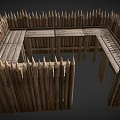 Wooden Fence Square Shaped Enclosure With Spiked Tops And Rustic Slats Design