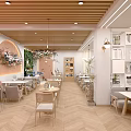 Elegant Peach Blossom Themed Café Facade With Western Cuisine And Greenery Dining Area