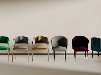Modern Accent Chairs in Multiple Colors Various Materials with Gold Legs Minimalist Background 3d model