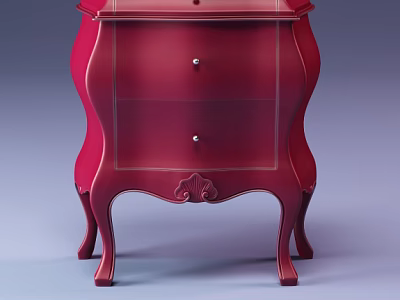 Red Classic Bedside Table With Carved Details And Two Drawers 3d model