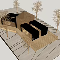 Modern Architectural Model Featuring Wooden Structures Trees And Platform Design 3d model
