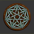 Decorative Geometric Art Piece Featuring Blue Interlaced Star Design On Round Wooden Base