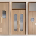 Wooden Hinged Doors With Rectangular Oval Round Glass Panels And Metal Handles