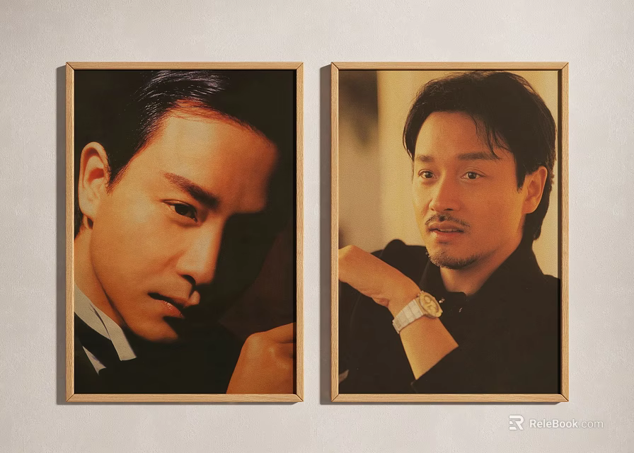 Elegant Two Framed Portrait Paintings With Golden Frames And Formal Attire Wall Decor 3d model 