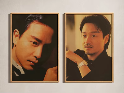 Elegant Two Framed Portrait Paintings With Golden Frames And Formal Attire Wall Decor 3d model