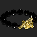 Gold Pixiu Pendant Bracelet with Black Beads Traditional Chinese Lucky Charm Jewelry