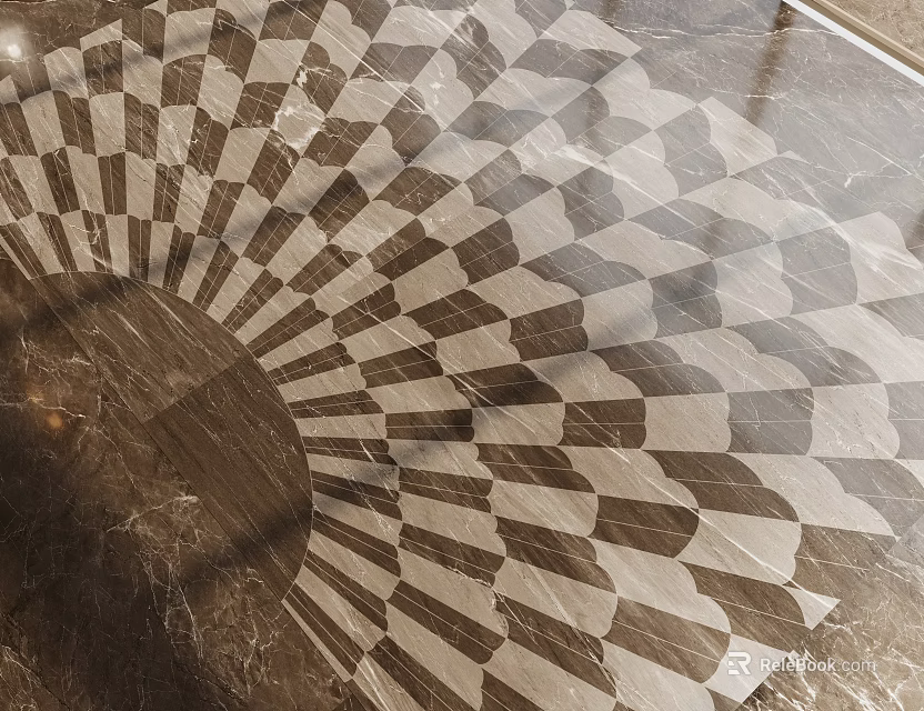 Geometric Floor Tiles With Classic Radial Checkerboard Pattern In Brown And Beige 3d model 