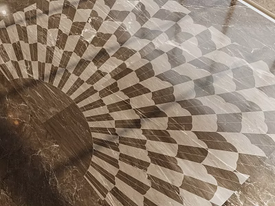 Geometric Floor Tiles With Classic Radial Checkerboard Pattern In Brown And Beige 3d model