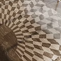 Geometric Floor Tiles With Classic Radial Checkerboard Pattern In Brown And Beige