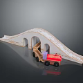 White Wooden Arch Bridge Toy Setup With Red Truck And Cargo Details