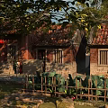 Ancient Traditional Architecture Featuring Red Brick Walls Tiled Roofs Red Lanterns And Wooden Fence