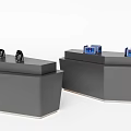 Gray Display Counters With Black Devices And Blue Screen Equipment On Top 3d model
