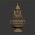 Intricate Golden Decorative Sculpture With Tower Like Latticework Carving Design
