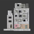 Cartoon Scene Multi Story Building Model With Balconies Windows And Colorful Facades