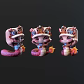 Three Cute Traditional Chinese Style Dolls With Dragon Head And Decorative Ornaments