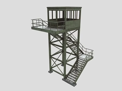 Green Metal Observation Tower With Staircase Railing And Top Platform 3d model