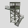 Green Metal Observation Tower With Staircase Railing And Top Platform 3d model